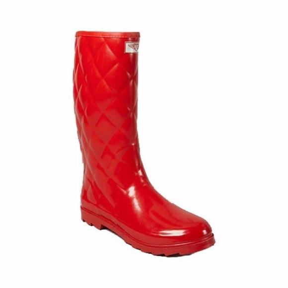 Women Rubber Rainboots Rain Boots, Quilted Red Rainboots, Size 6 - Picture 2 of 3